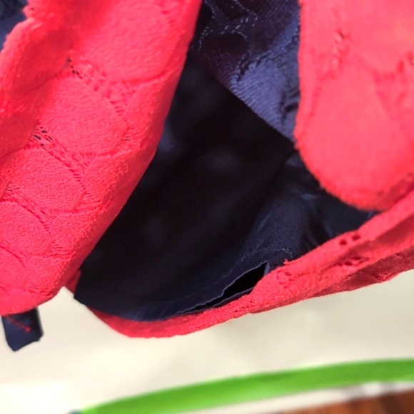 Adrianna Papell Navy Blue & Coral Pink Sheath Dot Retro Mod Dress Size 14 - Picture 6 of 16